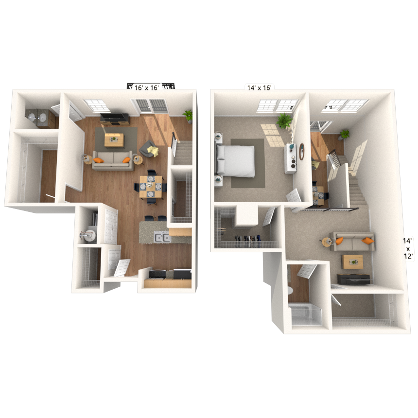 Dual Level 1x1.5 780-1046 SF