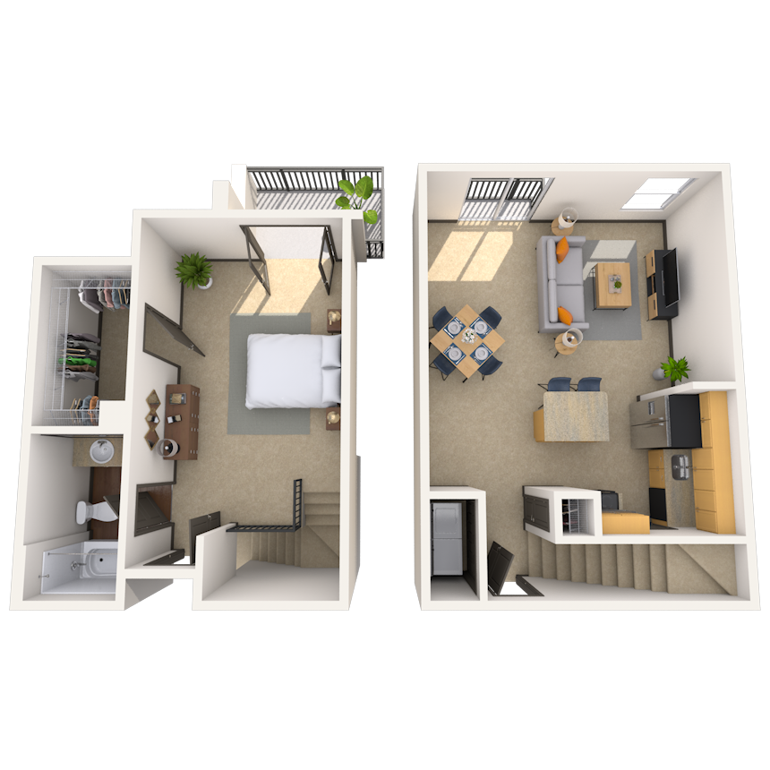 Dual Level 1x1 798 SF