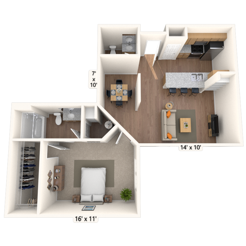 Traditional 1x1.5 932 SF