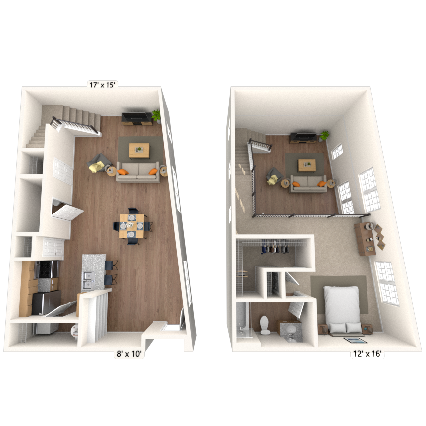 Dual Level 1x1.5 1148 SF