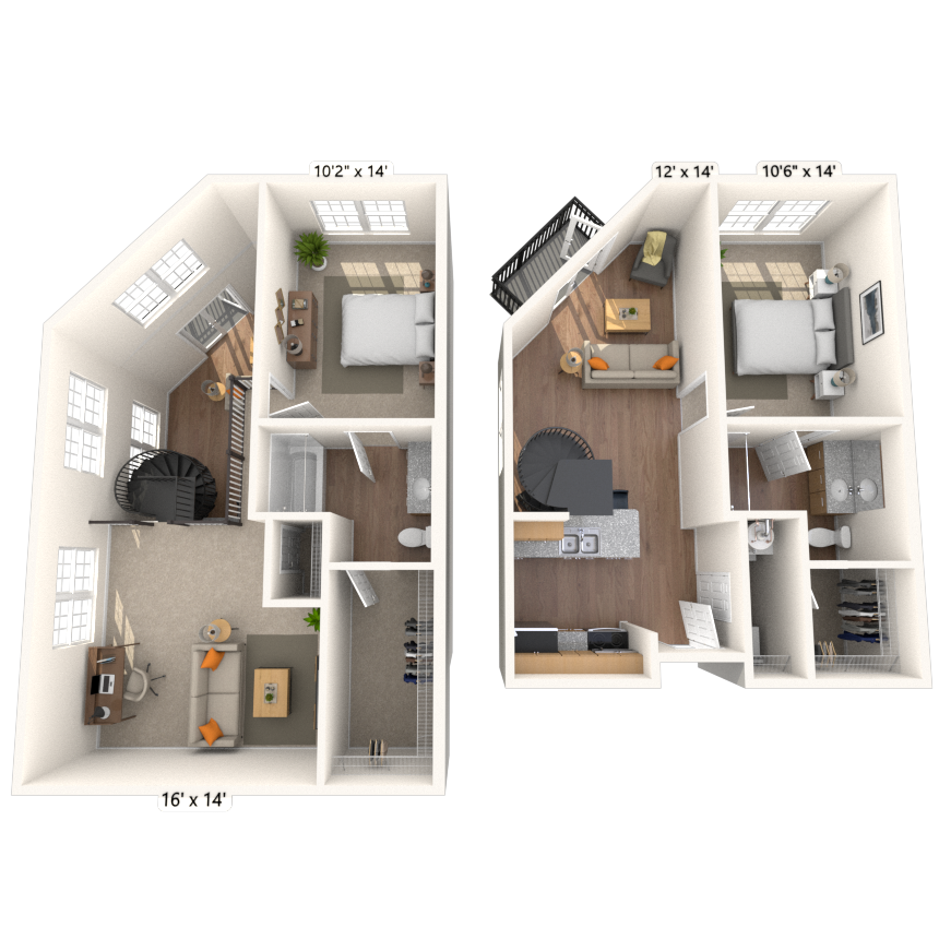 Dual Level 2x2 1222 SF