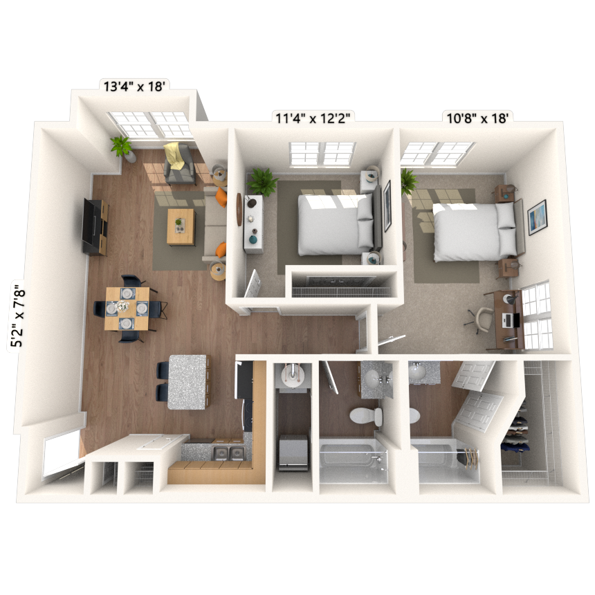 Traditional 2x2 974 SF