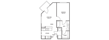 Traditional 1x1 632 SF