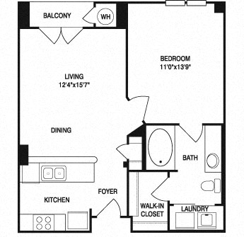 Traditional 1x1 619 SF