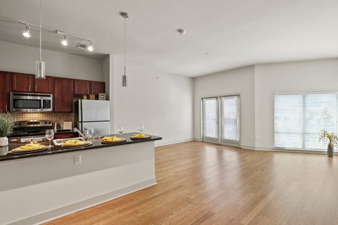 the preserve at ballantyne commons apartment kitchen and living room