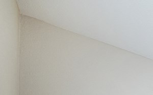 an empty living room with a ceiling fan