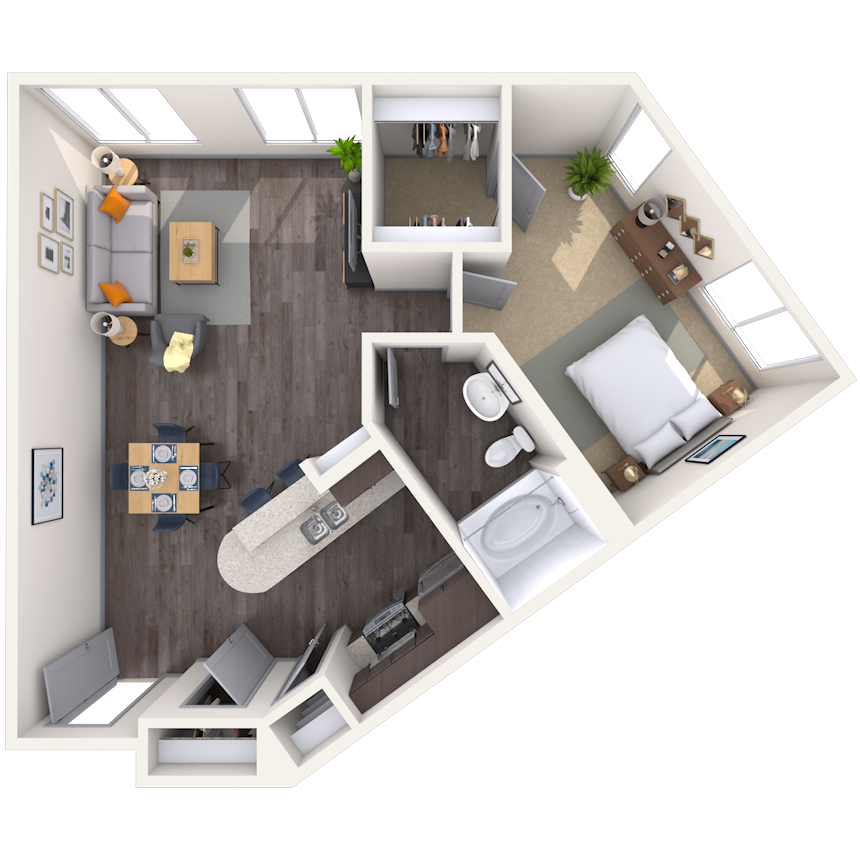 Traditional 1x1 667-927 SF