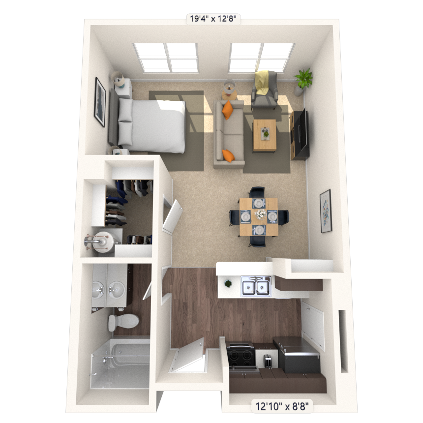 Studio 1x1 483-700 SF