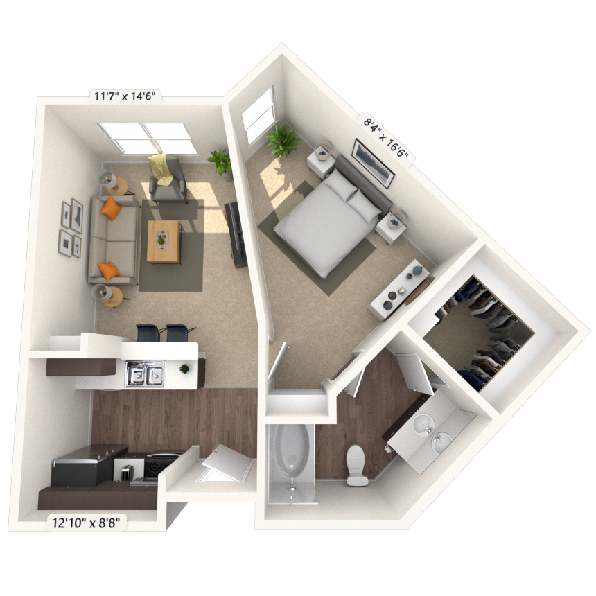 Traditional 1x1 624-659 SF