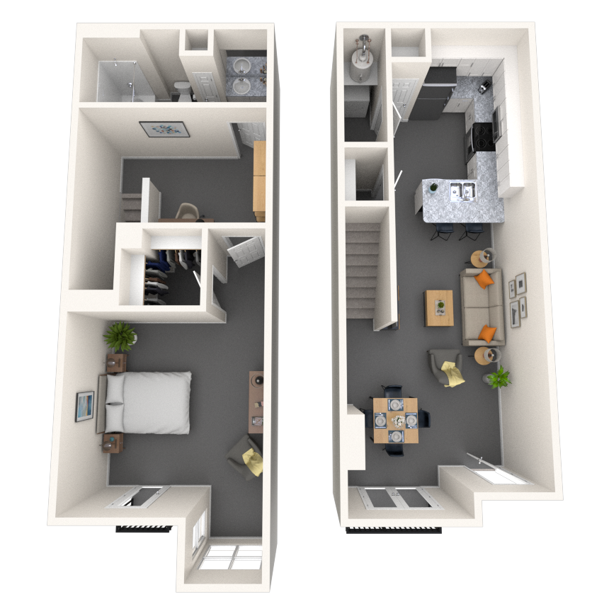 Dual Level 1x1 961 SF