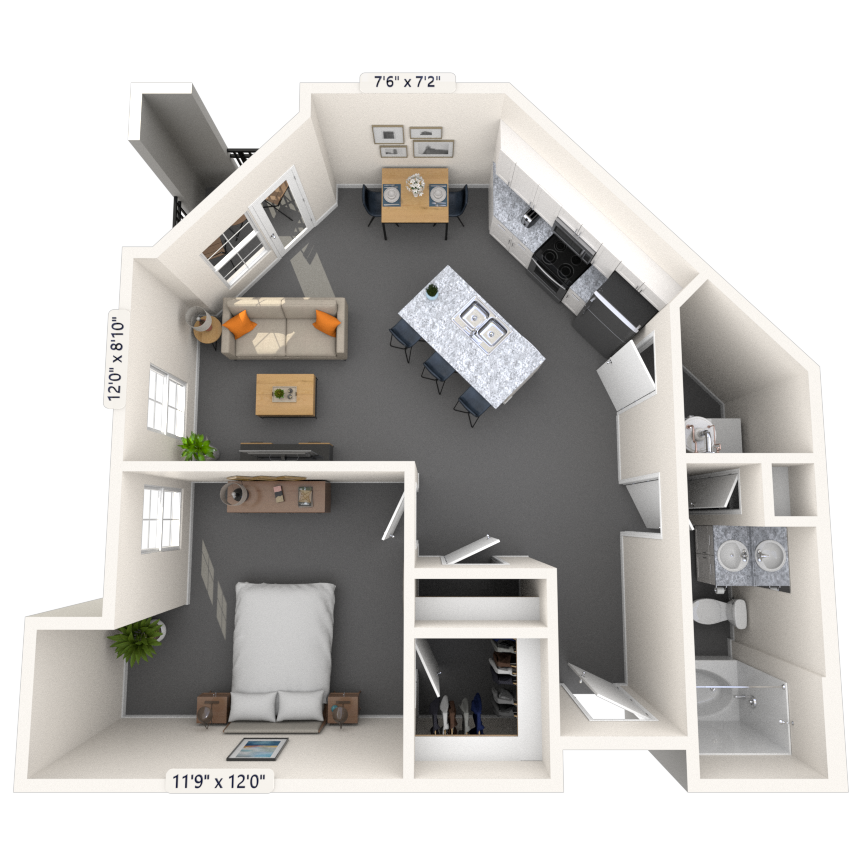 Traditional 1x1 742-968 SF