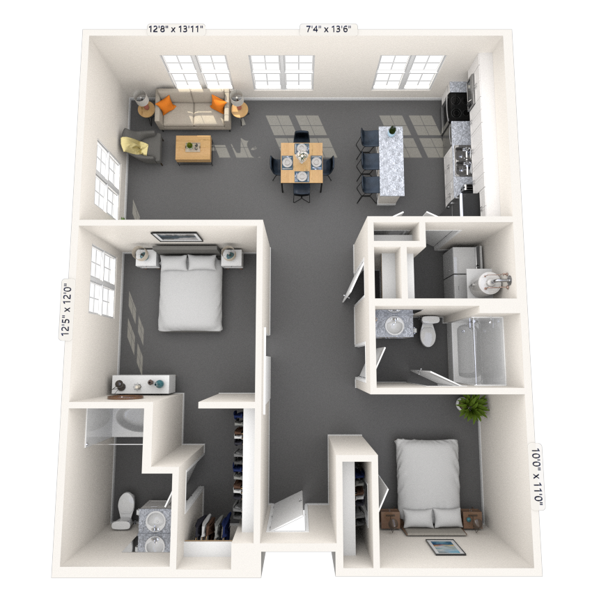 Loft 2x2 1140-1155 SF