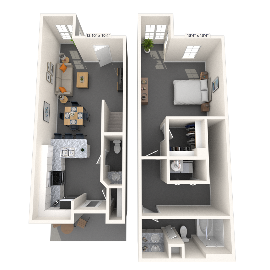 Dual Level 1x1.5 910 SF