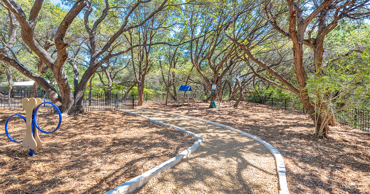 A playground with a blue swing set and a white slide.