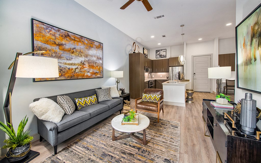a living room with a couch and a coffee table