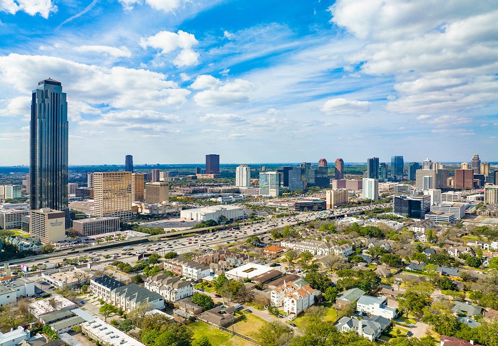 a view of the city from a skyscraper