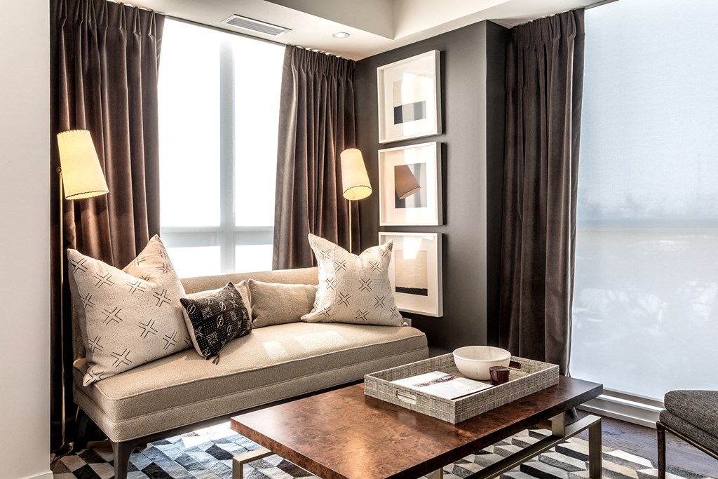 a living room with a couch and a coffee table