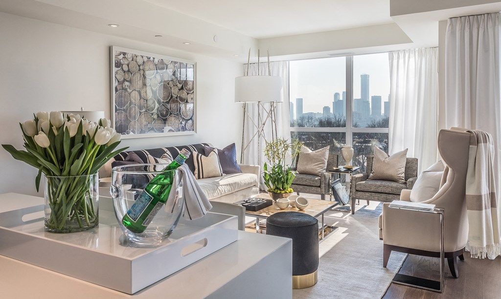 a living room with a couch and a table