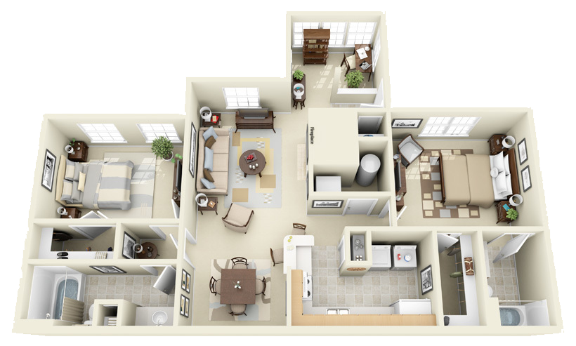 2 Bed, 2 Bath, 1200 square feet floor plan floorplan