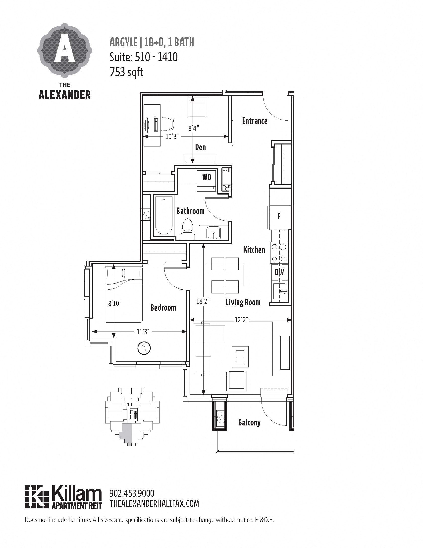 The Alexander Common One Bedroom and Den Floor Plan