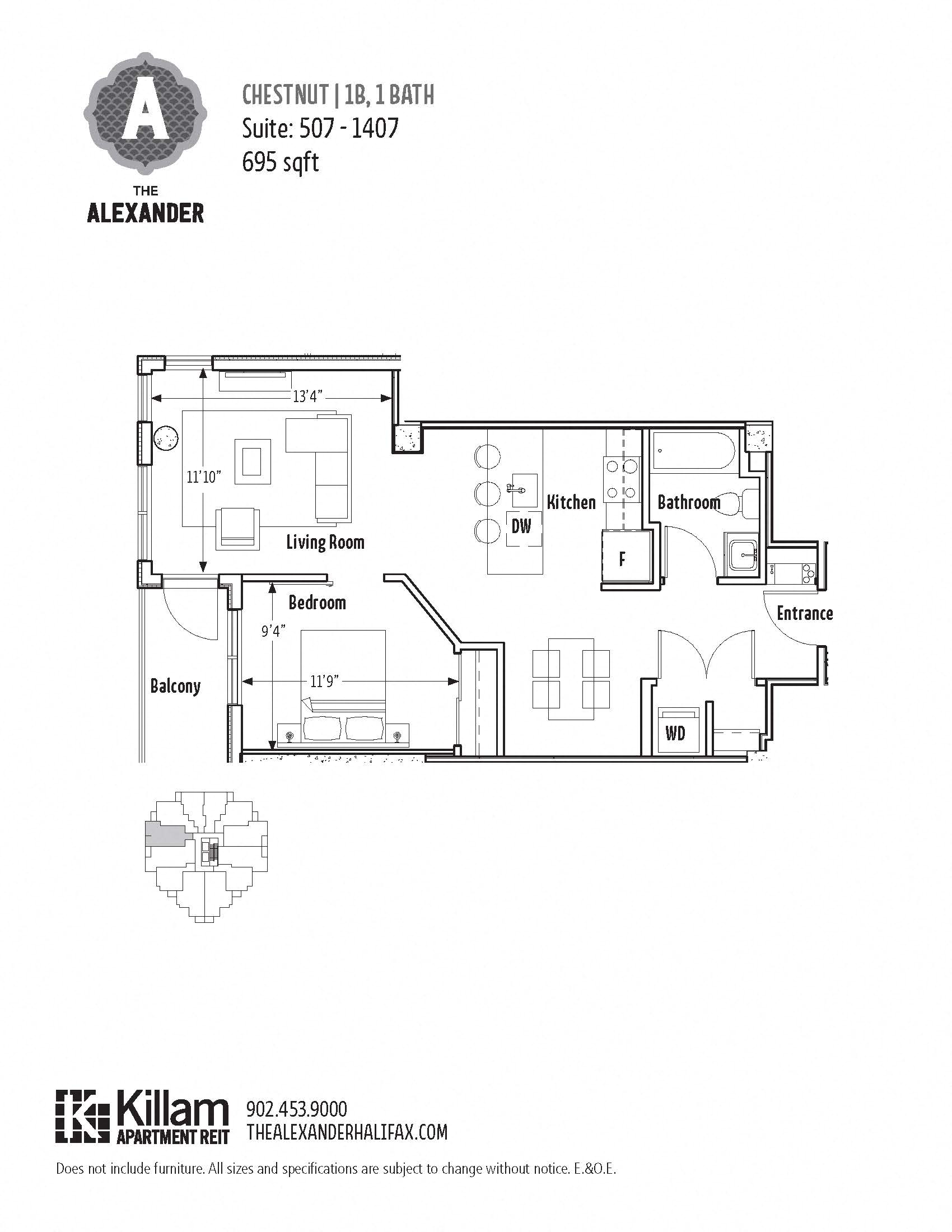 The Alexander Common One Bedroom Floor Plan