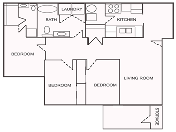 3 Bedroom Floorplan at Salem Place Apartments, Daleville, Indiana
