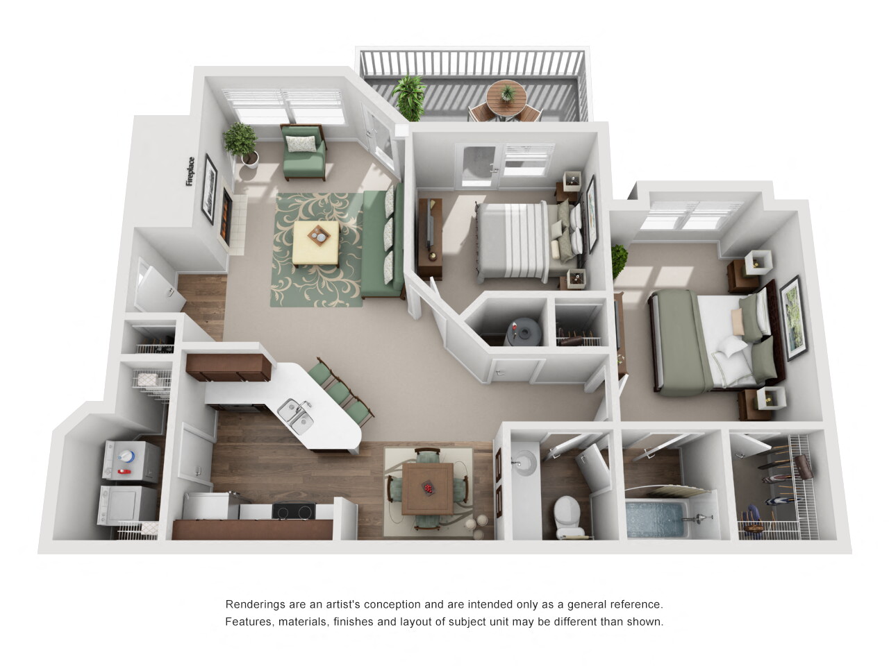 The Osprey Floor Plan; A two bedroom, one bathroom apartment floor plan at Eagles Landing at Church Ranch Apartments