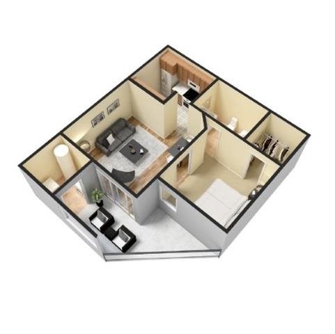 A1 1 Bedroom 1 Bath 500sf Floor Plan 1