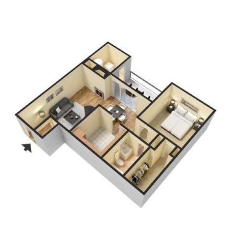 A2 1 Bedroom 1 Bathroom 720 sf Floor Plan 2
