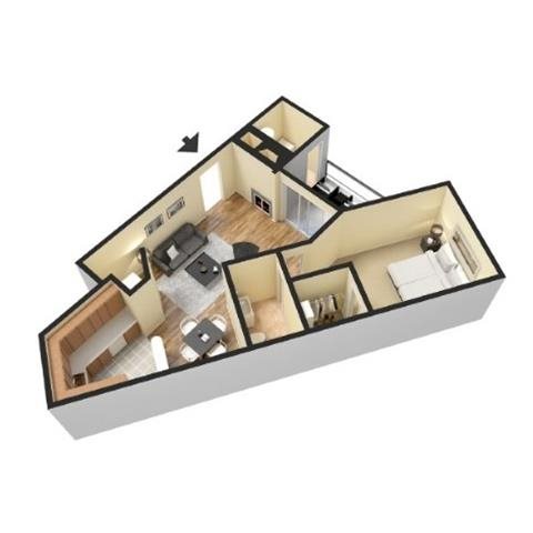 A3 1 Bedroom 1 Bathroom 800 sf Floor Plan 3