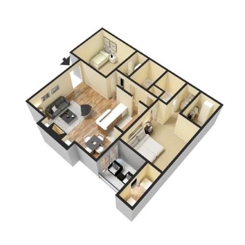 B1 2 Bedroom 2 Bathroom 900 sf Floor Plan 4