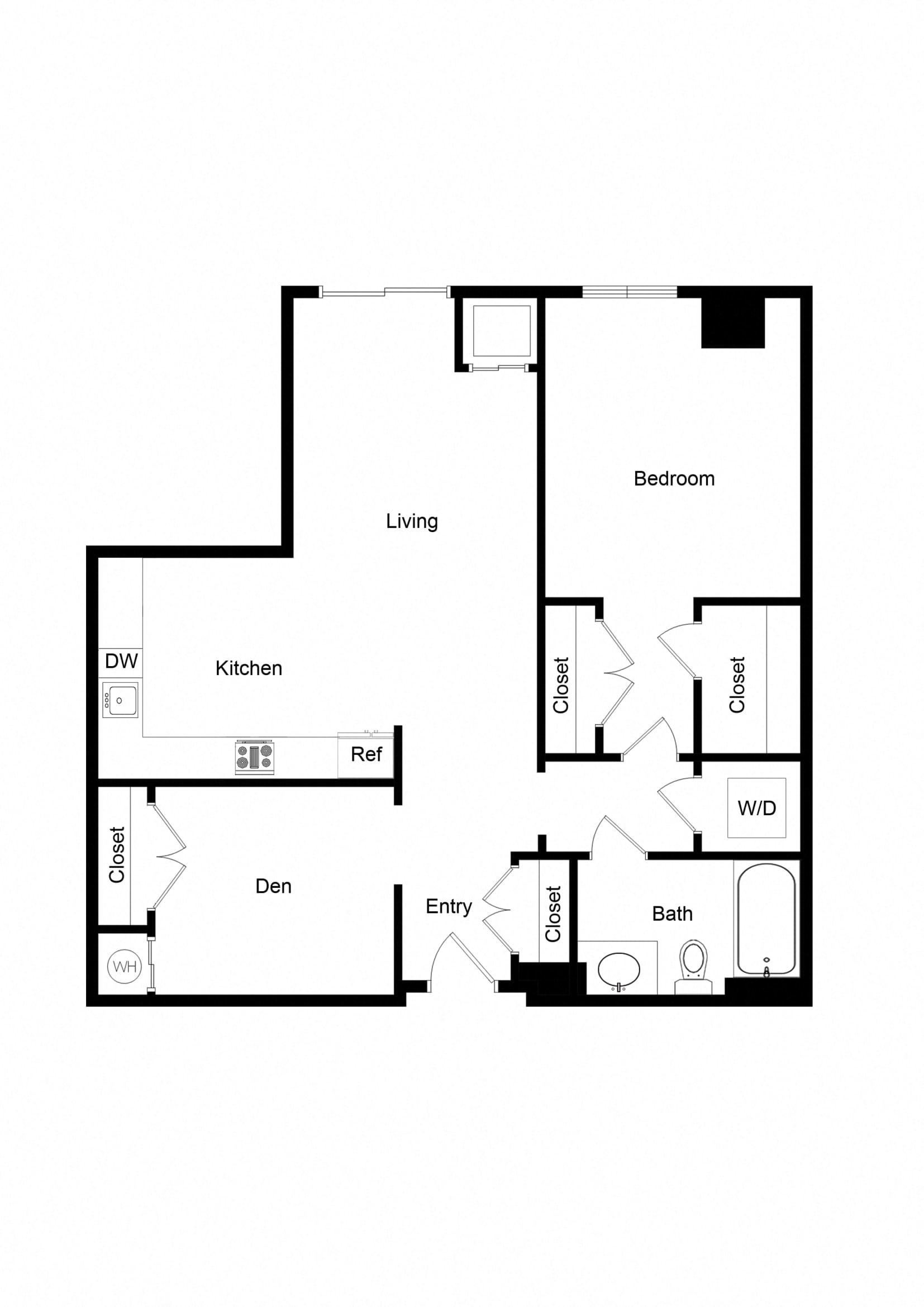 1x1 Den AD02-1 Floor Plan