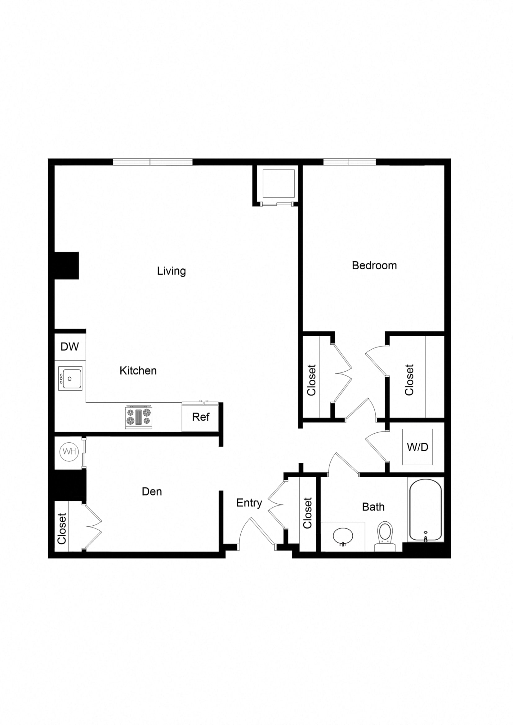 1x1 Den AD02A-1 Floor Plan