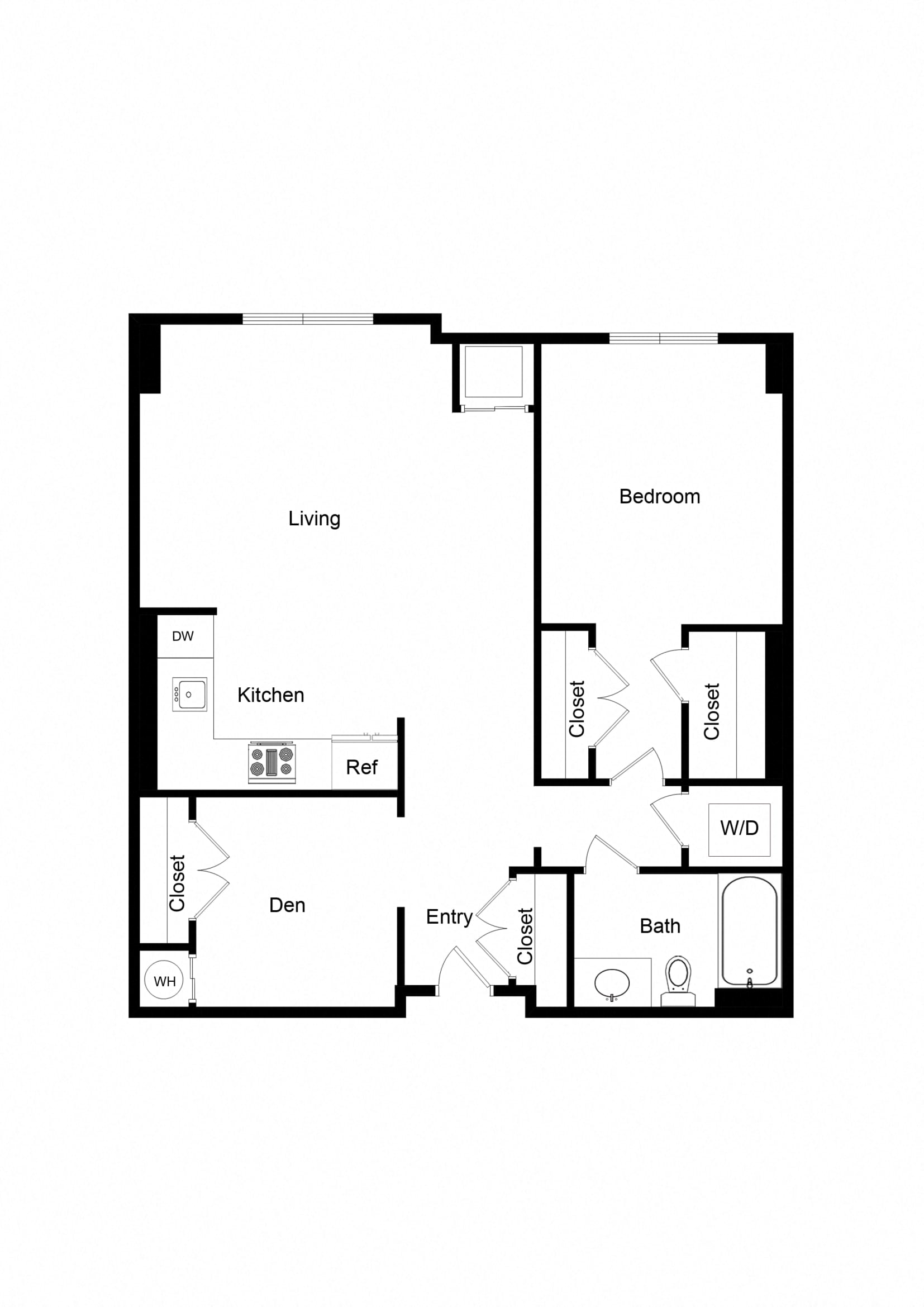 1x1 Den AD02B-1 Floor Plan
