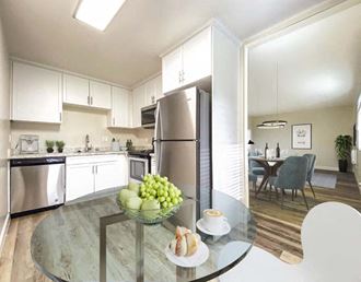 Kitchen and dining area at Pleasanton Heights Apartment Homes