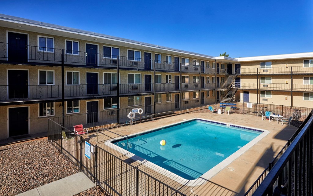 our apartments have a large pool and a balcony