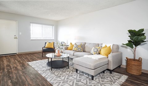 a living room with a couch and a coffee table