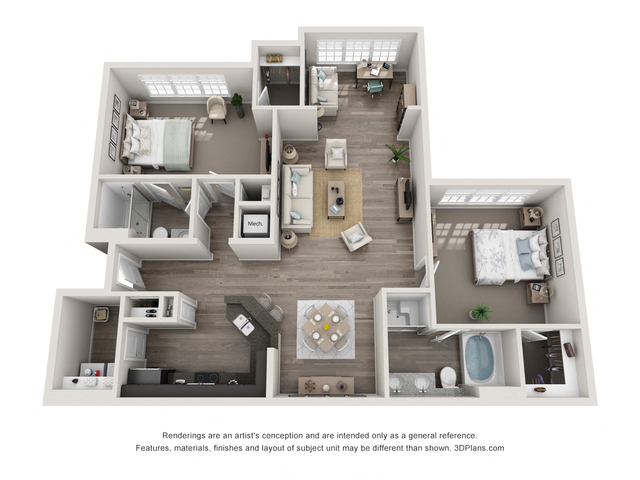 1374 Sq Ft Hector Sunroom Floor Plan at Greystone Pointe, Knoxville, TN, 37932
