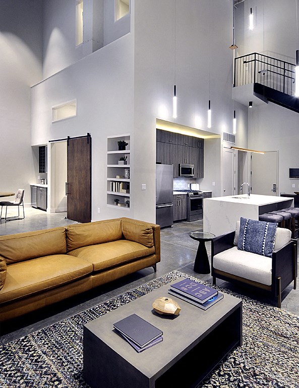 a living room with a couch and a coffee table