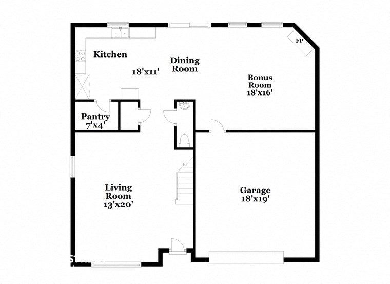 a floor plan of a home with a small kitchen and a living room