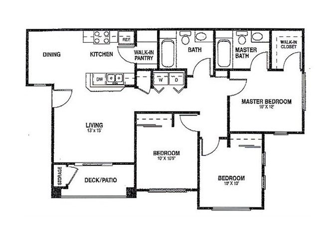 Agave Apartments | Three Bedrooms Two Bathrooms Floor Plan 3x2 Floor plans available at Agave Apartments in Elk Grove, CA 95757