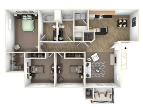 The Oak floor plan l The Preserve at Creekside Apartments in Roseville CA 