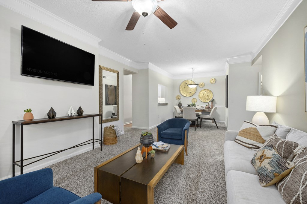 a living room with a couch and a coffee table