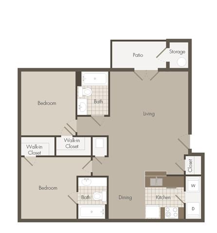 2 Bedroom | 2 Bath | 1076 SF