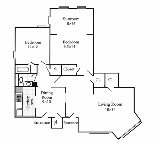 2 bedroom 1 Bath