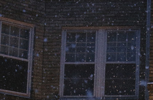 the front of a building in the snow