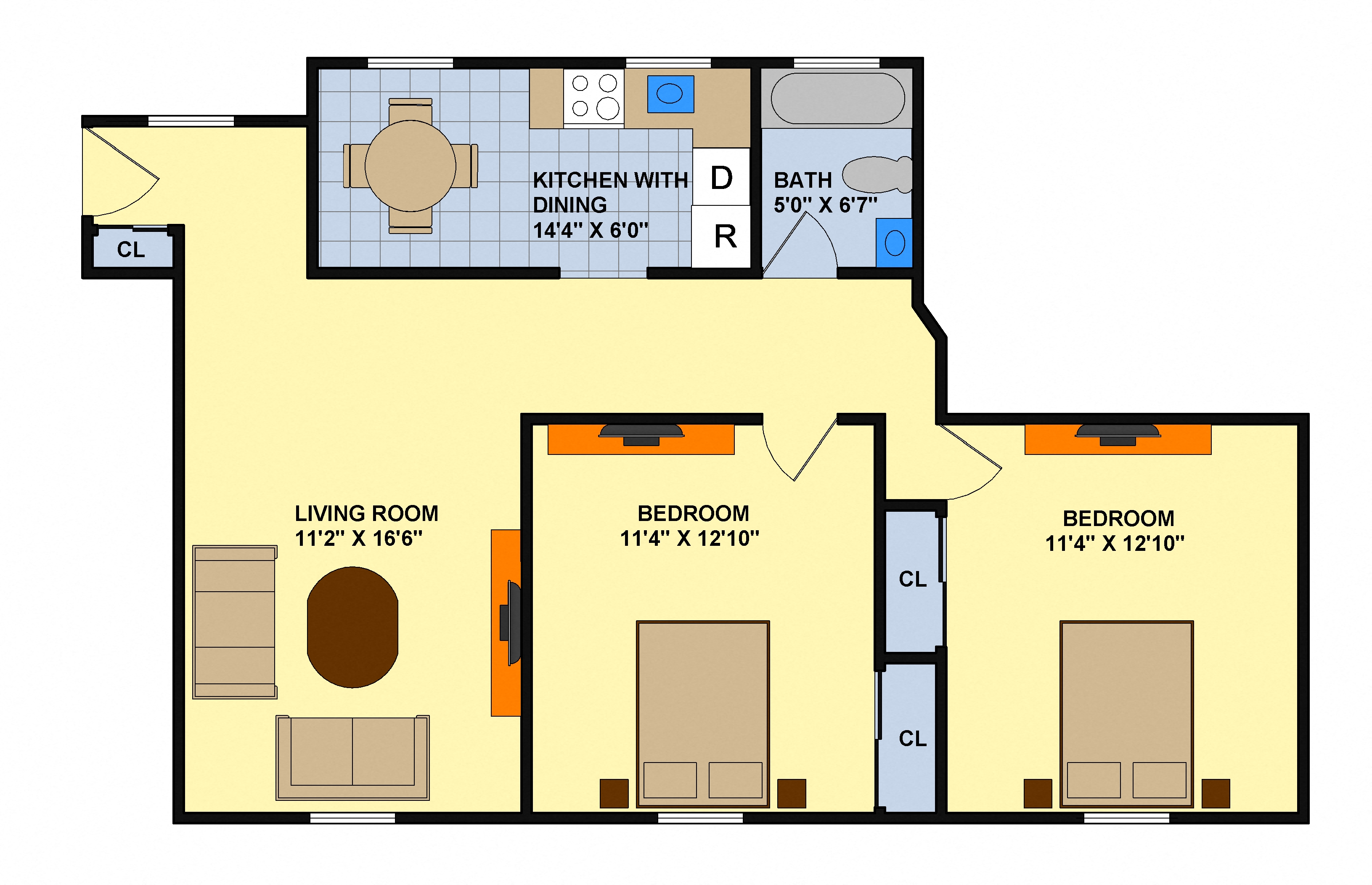 Two Bedroom (Downstairs) Floorplan  at Brookwood at Bay Shore in Bay Shore, NY 11706