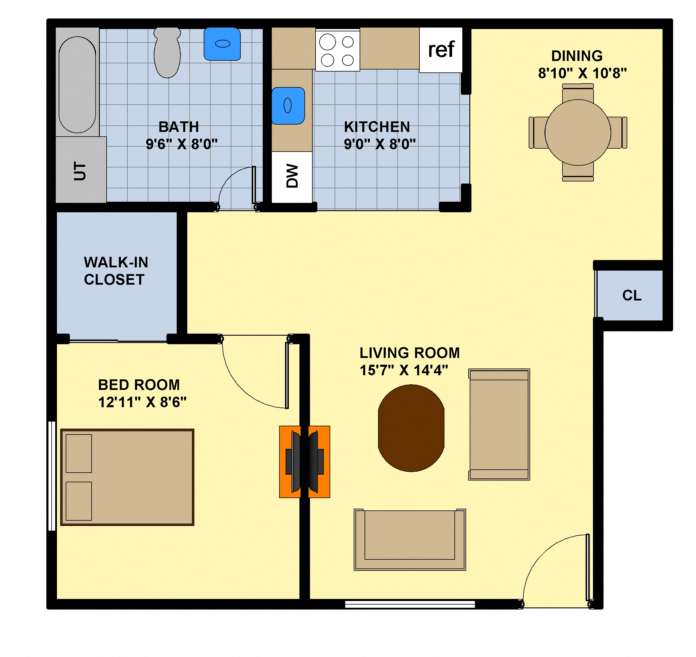 1BR Down Building 1 and 2 Floor Plan at Brookwood at Oakdale 55+, Oakdale, 11769