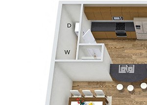 A3 1 Bedroom 1 Bath 3D Floor Plan A3 1 Bedroom 1 Bath 3D Floor Plan at Rose Heights Apartments, North Carolina, 27613
