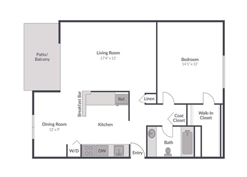 1 Bed 1 Bath Floor Plan at The Brook at Columbia, Columbia, Maryland